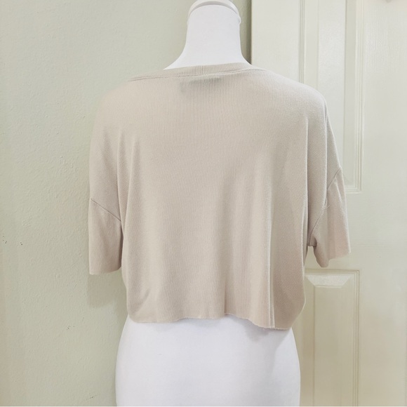 UO Cream Boxy Stretchy Soft Crop Top - Picture 3 of 6